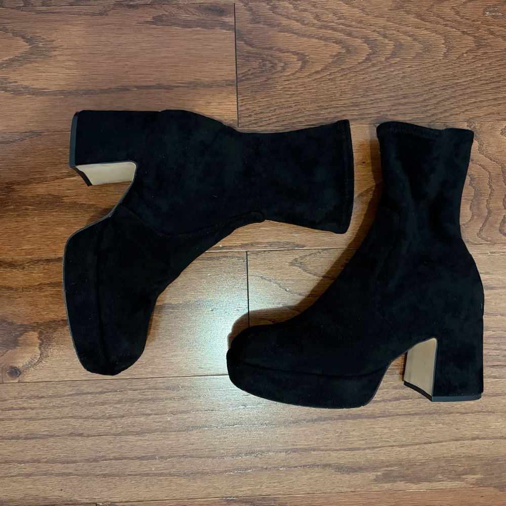 Anthropologie black suede platform booties